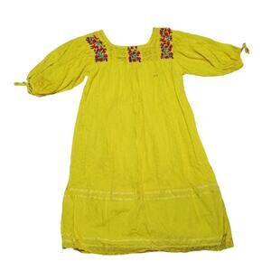 Yellow Embroidered Peasant balloon sleeve dress size M